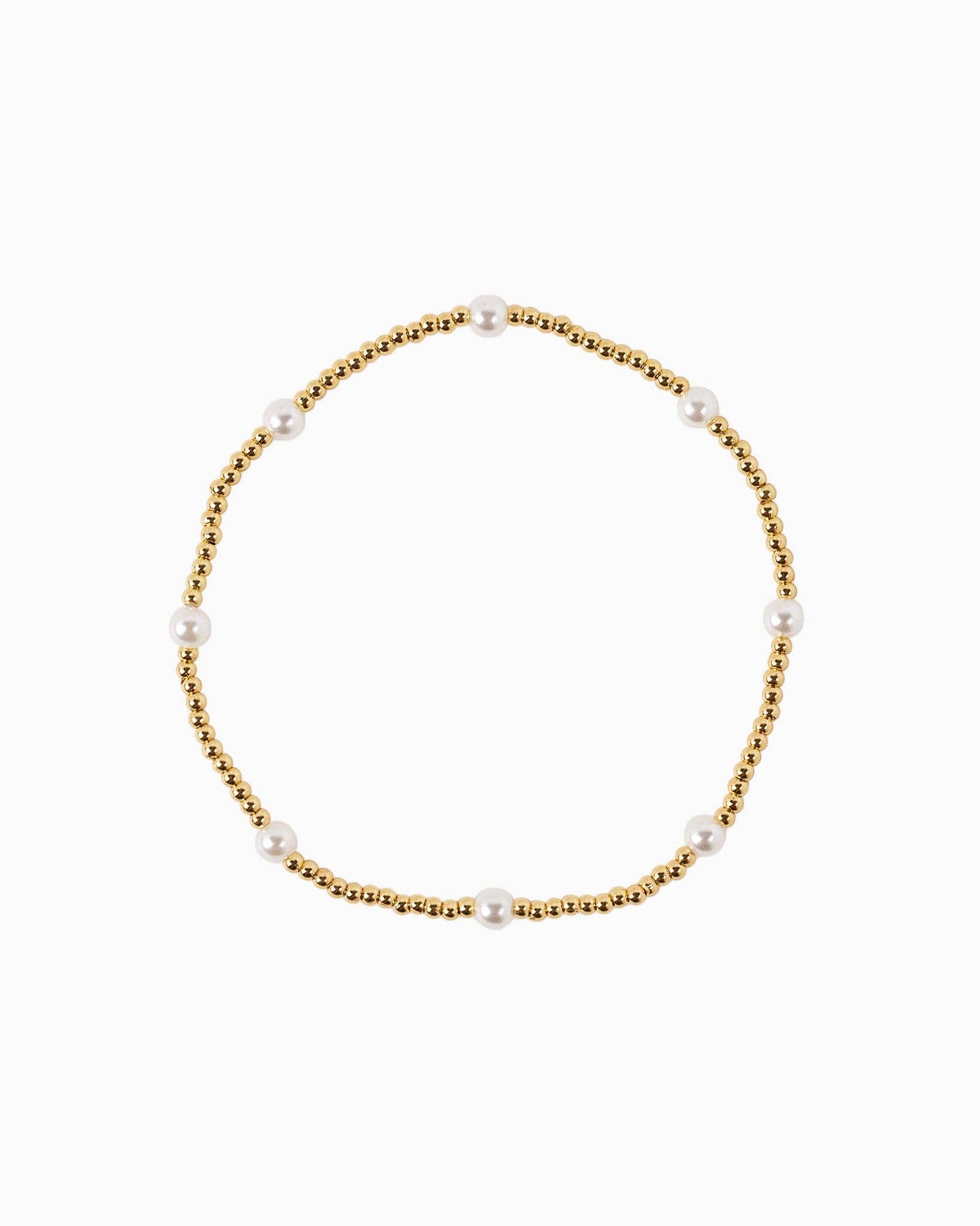 Gold Ball Beaded Pearl Accent Stretch Bracelets, Set of 5