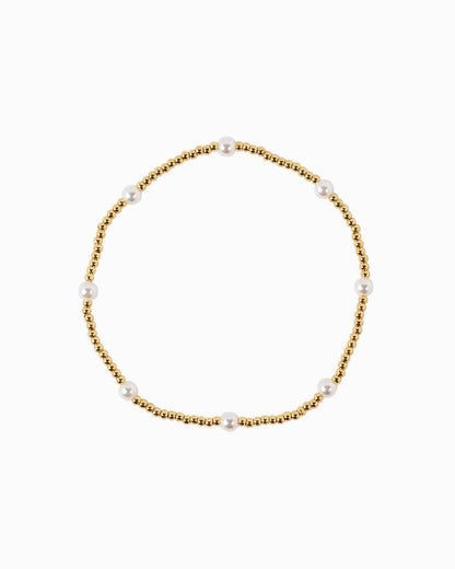 Gold Ball Beaded Pearl Accent Stretch Bracelets, Set of 5