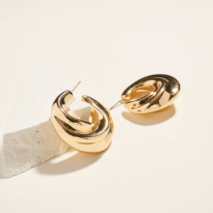 Irregular Shaped Chunky Basic Metal Hoop Earrings