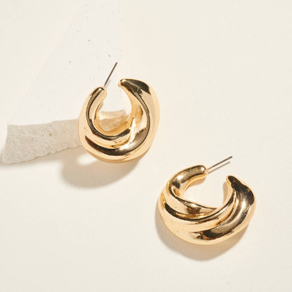 Irregular Shaped Chunky Basic Metal Hoop Earrings