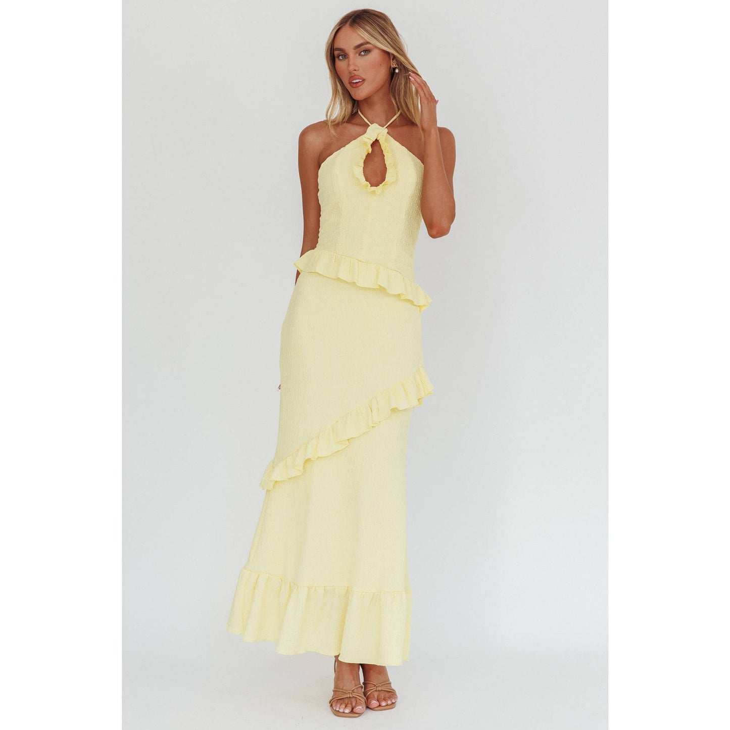 LEMON CRINKLE MAXI DRESS