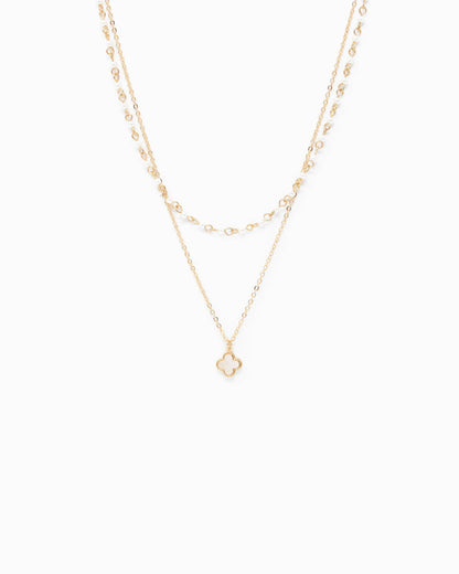 Double Layered Clover Necklace with Pearl Chain