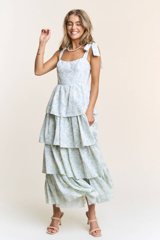 Floral Print Tiered Midi Dress