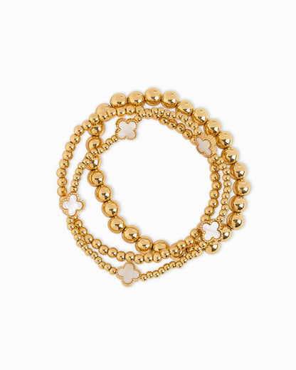 MOP Clover Stretch Beaded Bracelets, Set of 3