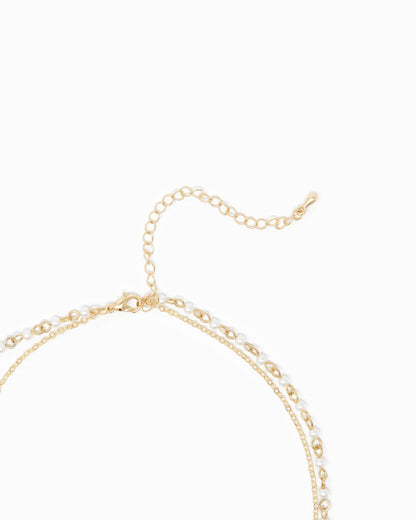 Double Layered Clover Necklace with Pearl Chain